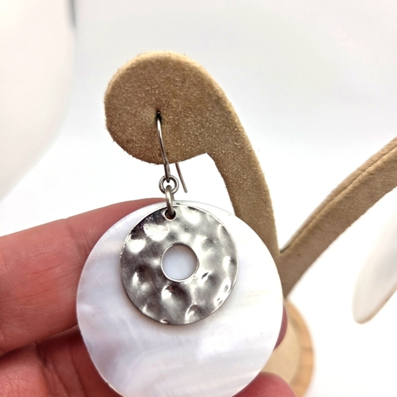 Elegant Silver Tone and Mother Pearl Dangle Earrings - Picture 3 of 5